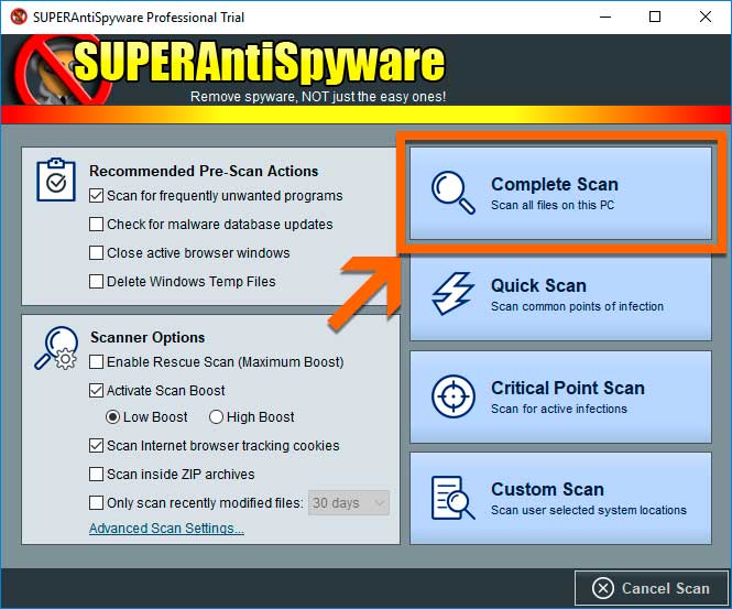 SUPERAntiSpyware Complete Scan