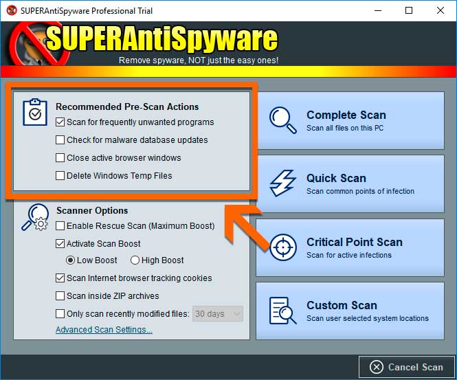 SUPERAntispyware Pre Scan